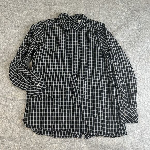 J Jill Tunic Top Small Petite Black White Plaid Button Back Long Sleeve Blouse - Picture 1 of 8